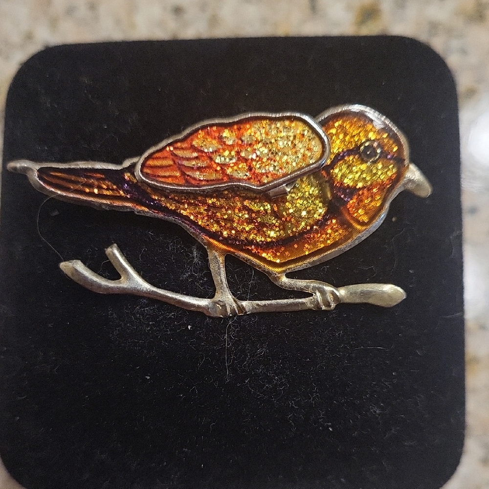 Elegant Orange Bird Brooch